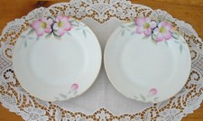 Vintage Noritake AZALEA 6 5/8" Plates ~Pink Flowers GREEN Stamp Japan ~Set of 2~