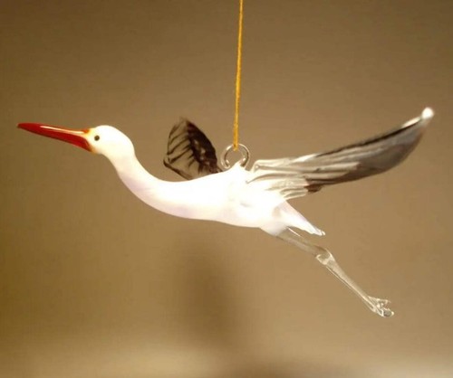 Glass stork egret figurine - stork,