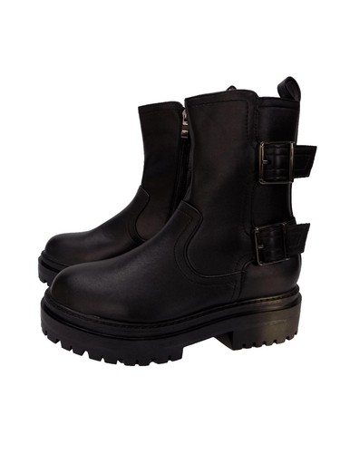 Black buckle biker boots - black,