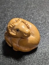 2cm intricate Hand Carved Boxwood Goat Netsuke  Signed on base