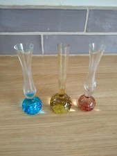 Three pretty old glass bud vases. Very good.