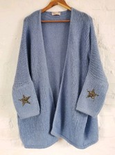 Aroma Made In Italy Oversized Slouchy Blue Cardigan with Mohair & Wool One Size