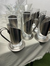 Latte & Irish Coffee Set Of 7 Glasses With Metal Sleeves and Saucers