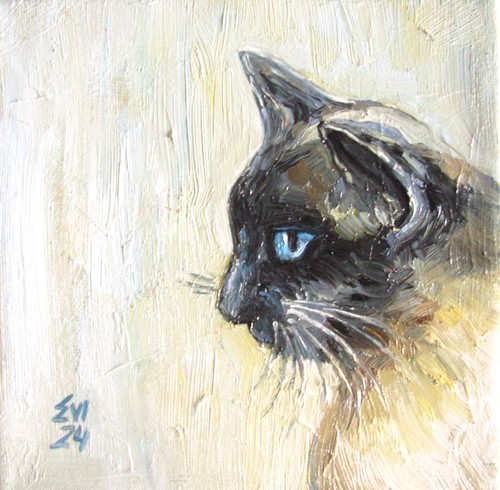 Siamese cat original oil - cat,