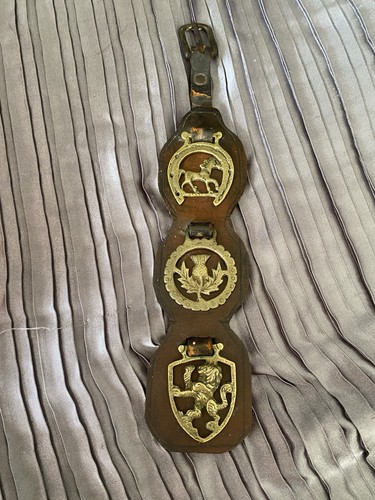 Vintage horse brass - horse, leather