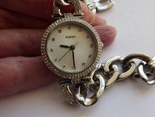 FOSSIL LADIES QUARTZ STAINLESS STEEL CRYSTAL BRACELET WATCH ES3393, WORKING