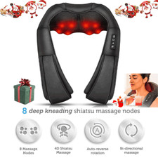 UK Electric Shiatsu Back Neck Shoulder Massager with Heat Kneading Body Car Home
