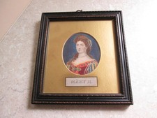 ANTIQUE FRAMED COLOURED PRINT OF QUEEN MARY II OF ENGLAND  19thC.