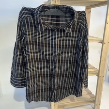 Poetry Women Blouse Size 12 Black Striped Button Shirt Top 3/4 Sleeve