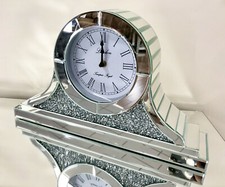 Mirrored Crush Diamante Jewel Crystal Arched Modern Desk Mantel Napoleon Clock