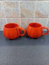 2x Starbucks 2023 Orange Pumpkin Shaped Mug 12 fl.oz 355ml Autumn Tea Coffee Cup