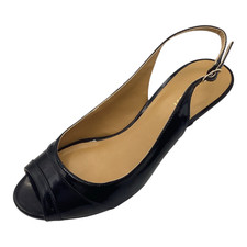 Nine West Womens Black Patent Kitten Heel Peep Toe Slingback Shoes Size 5.5 Used