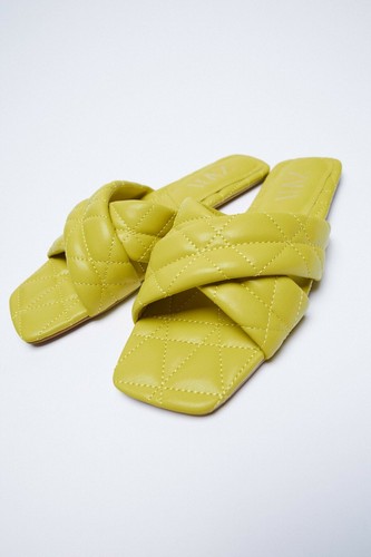 Zara green flat - zara, quilted