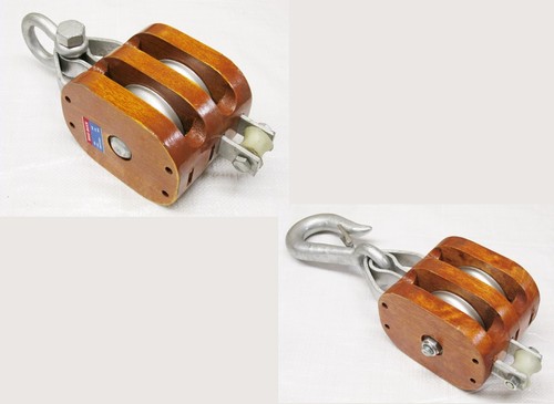 Double sheave wooden pulley - double,