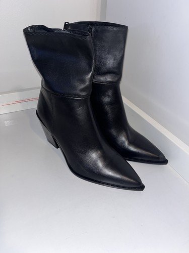 Zara black leather cowboy - leather,