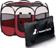 XhuangTech Soft Fabric Portable Foldable Pet Dog Cat Puppy Playpen Beige and Red