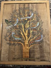 Egyptian Papyrus Paper Hand Painted Tree of Life Picture with Birds