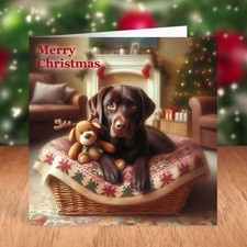 Chocolate Labrador Dog Christmas Card, Lab