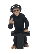Rude DJ Monkey Ornament Cheeky Animal Statue Middle Finger Up Chimp Figurine