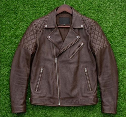 Men brown leather biker - men’s,