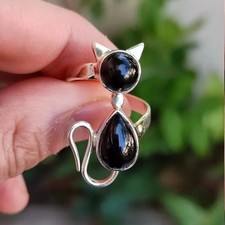 Elegant Cat Design Various Gemstones 925 Sterling Silver Women's Ring