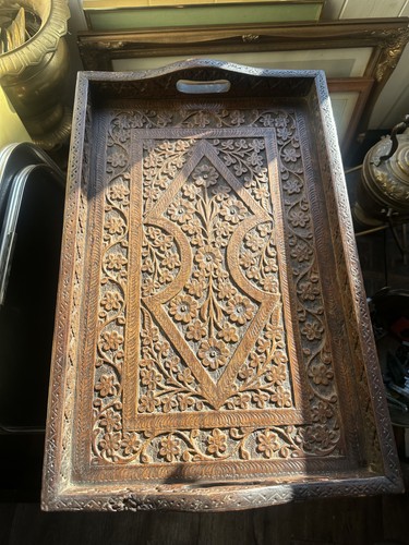 Antique carved serving tray - carved,