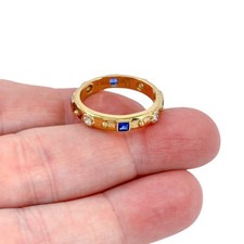 Vintage Sterling Silver 925 | TOVA Gold-Plated Blue Cubic Zirconia Ring Size 11