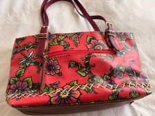 BEAUTIFUL SAKROOTS RED FLORAL Print COATED CANVAS METRO TOTE BAG