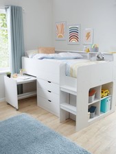 Aspen Mid Sleeper Bed Frame White Oak | Desk & Storage | Kids Space Saver