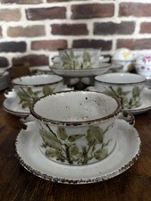8 Midwinter Stonehenge Greenleaves Soup Coupe Bowl + Saucer 1970’s