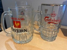 3 x Vintage Beer Glass Tankards– Courage Tavern, Carlsberg, Holsten Premium Bier