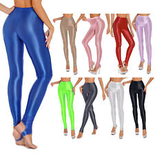 Womens Glossy Shiny High Waist Yoga Pants Training Dance Sports Stirrup Leggings