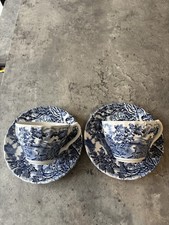 Vintage Blue & White, The Hunter By Myott Made In England 2 x Saucer And 2 x Cup