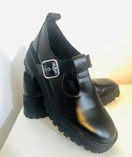 Zara Black T Bar Platform School Look Office Ladies Shoes Size 6 (EU 39)