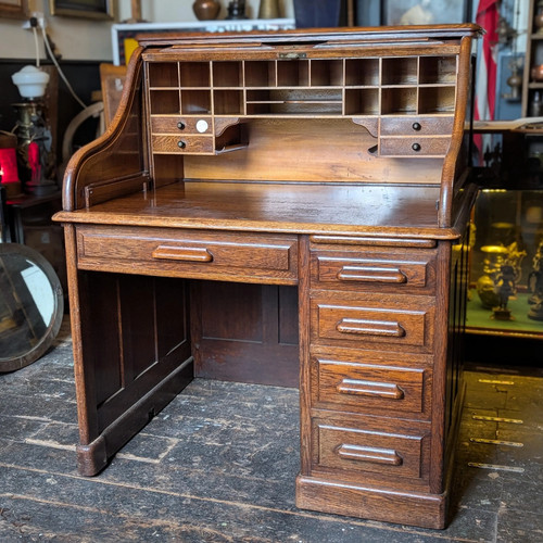 Antique oak roll top desk - oak,