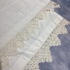 2 Vintage Cotton Muslin Queen/King Pillowcases Hand Crochet Lace French Seams