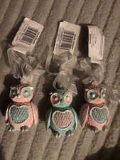3x Ceramic Glittery Owl