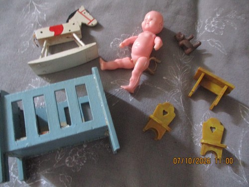 Vintage wooden cot - wooden, cot-doll-bear
