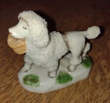 Antique 19th Century Porcelain Small Confetti Poodle Dog with Basket