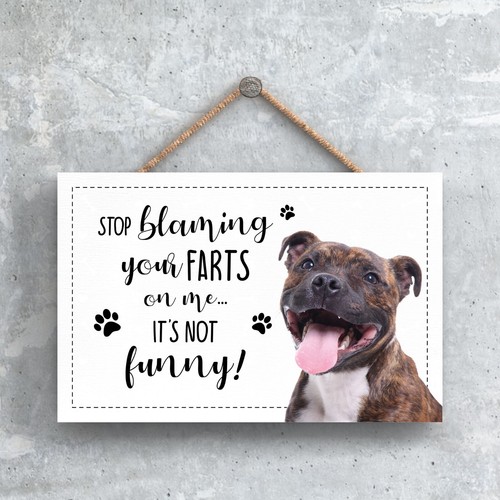 Staffie fun sign plaque - , wood