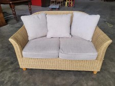 Small 2 seat curved  conservatory wicker sofa fabric cushions peg feet