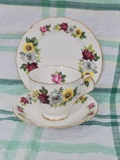 Vintage Windsor Bone China " Pretty Flowers "  Teacup Saucer & Plate Trio