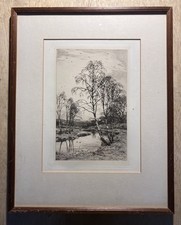 BIRCH TREES Antique 1884 Original Etching By Frederick Albert Slocombe
