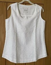 Mistral Sleeveless Cotton Sleeveless Top ~ White Embroidered ~ Size 8