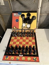 Vtg Simpsons Chess Set Antiqued Metal-Style Playing Pieces Boxed Complete 2005