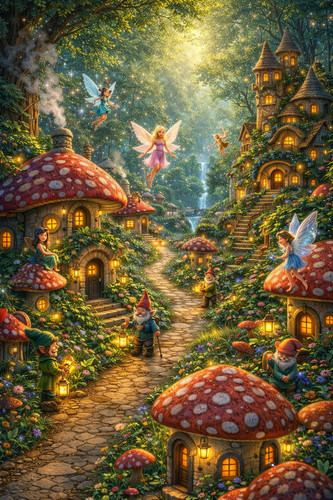 Fairy woodland village wall - woodland,