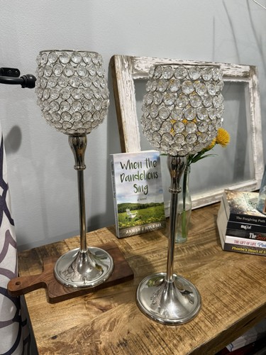 Pair tall silver crystal - silver,