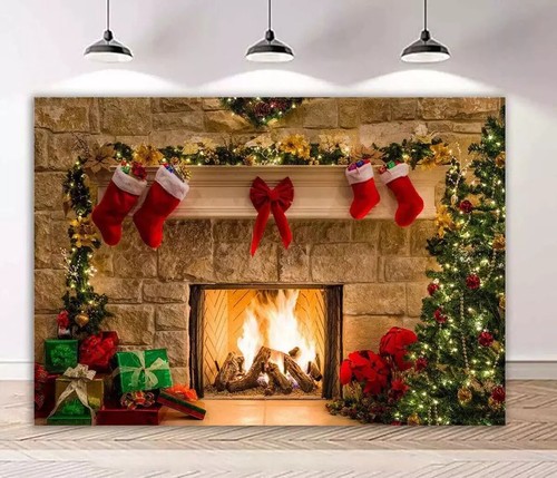 Xmas fireplace backdrop - xmas,