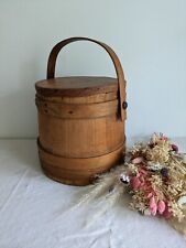 Vintage Wooden Firkin Sugar Bucket Lid Handle Primitive Pantry Pail 19th Century