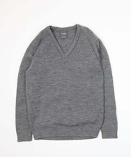 Courtelle Mens Grey V-Neck Acrylic Blend Jumper Size S